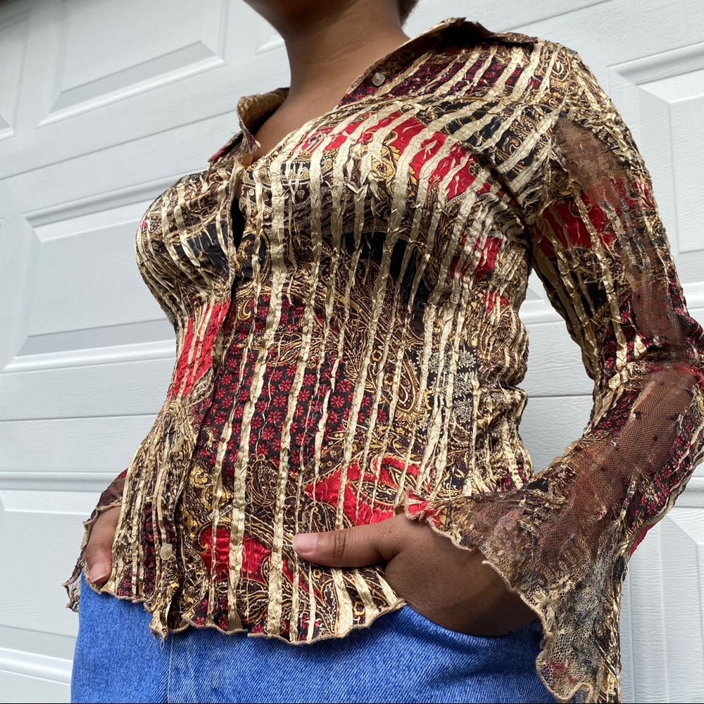[Y2K] Komarov Scrunch Button up Blouse